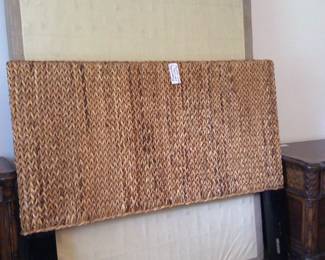 Thick Woven Seagrass Queen Headboard.  Queen Mattress Foundation.