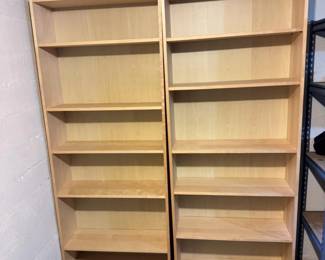 94 PairofTallWoodBookcaseswAdjustableShelvesLightWoodFinish