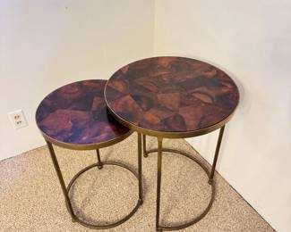 80 Setof2RoundStoneMetalNestingAccentTables