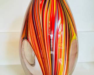 36 HandBlownVibrantOpticalStripedGlassVaseMissoniStyle