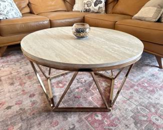 2 RoundCoffeeTableWLaminateStyleFauxStoneTopGeometricBase