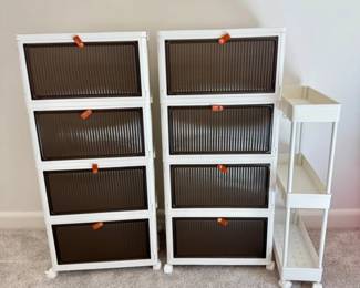 49 Setof3RollingStorageOrganizersWhiteBrownPlasticDrawers