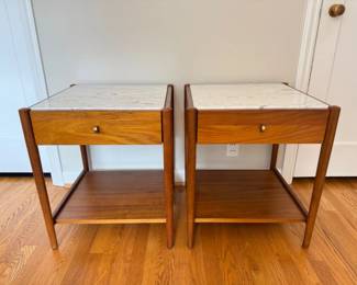 46 PairofStoneTopWoodSideTableswDrawerShelf
