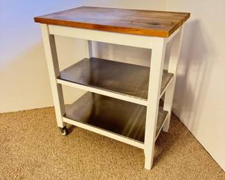 79 KitchenIslandCartwButcherBlockTopMetalShelves