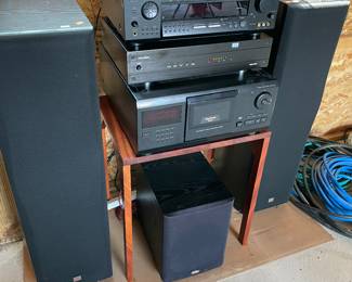 Component stereo system on a mahogany stand. Details to follow soon.