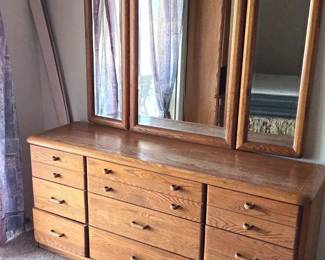 Oak Dresser With Attached Mirror