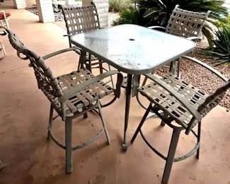 Tall Metal Glass Patio Table With 4 Swivel Chairs