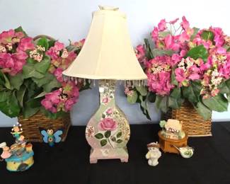 Ceramic Painted, Decoupaged Lamp WBeaded Shade Decor