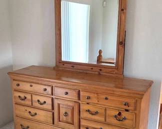 10 Drawer Pine Dresser WAttached Mirror