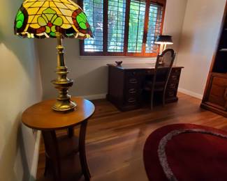 Traditional desk, accent tables, replica tiffany lamp