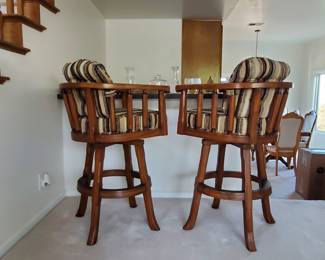 Chunky wood bar stools with cushions