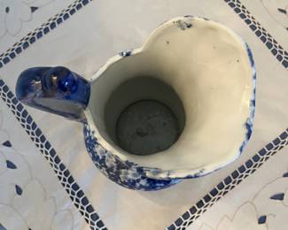 R66 - $60. Antique Victoria Ware Ironstone Pitcher & Basin. Cobalt Floral. Measures 11.25" tall. 