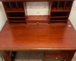 R2 - $50. Desk with Removable Hutch. Desk Measures 54" wide x 30" deep x 30" tall. Hutch is 47.5" wide x 9.25" deep x 20" tall. Sturdy, drawers all slide, minor condition issues. It is located on the 2nd story. PLEASE have 2 strong people to move. 