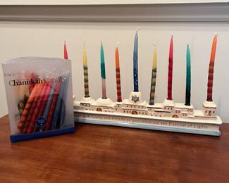 R72 - $20. Ceramic Menorah with Candles. 