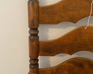 R18 - $125. Pair of Ethan Allen Vintage Ladder Back Chairs. Measures 21" x 18" x 45.5" tall. In very good condition - seems like they've been more for display that actual use. (No EA Tag - but based on the house and measurements they are)