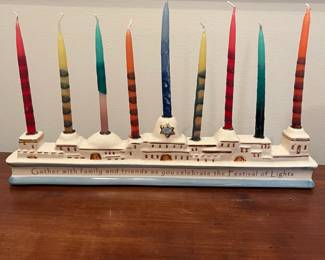 R72 - $20. Ceramic Menorah with Candles. 