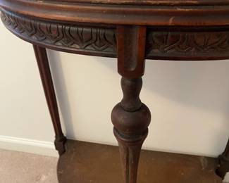 R16 - $30. Antique Demilune Table. Measures 23.5" x 12" deep x 28.75" tall. In good antique condition. 