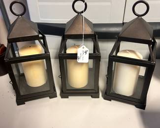 R35 - $25. 3 Piece Pottery Barn Metal Lanterns. 