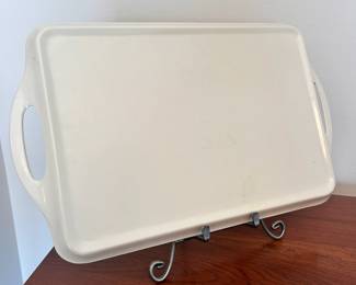 R20 - $20. Large Melamine Handled Tray by Pimpernel Christmas Tree Pattern. Measures 19.25" x 11.5". Good vintage condition. 