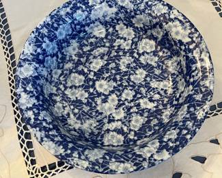 R66 - $60. Antique Victoria Ware Ironstone Pitcher & Basin. Cobalt Floral. Measures 11.25" tall. 