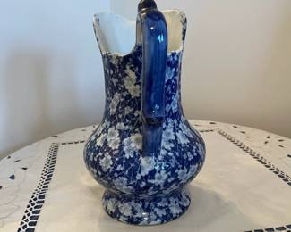 R66 - $60. Antique Victoria Ware Ironstone Pitcher & Basin. Cobalt Floral. Measures 11.25" tall. 