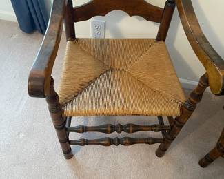 R18 - $125. Pair of Ethan Allen Vintage Ladder Back Chairs. Measures 21" x 18" x 45.5" tall. In very good condition - seems like they've been more for display that actual use. (No EA Tag - but based on the house and measurements they are)