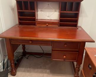 R2 - $50. Desk with Removable Hutch. Desk Measures 54" wide x 30" deep x 30" tall. Hutch is 47.5" wide x 9.25" deep x 20" tall. Sturdy, drawers all slide, minor condition issues. It is located on the 2nd story. PLEASE have 2 strong people to move. 