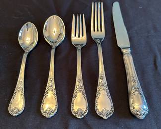 R77 - $325. Towle Stainless "Old Vienna" Flatware. Service for 16 + Serving Pieces. 