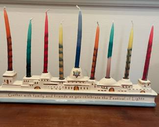 R72 - $20. Ceramic Menorah with Candles. 