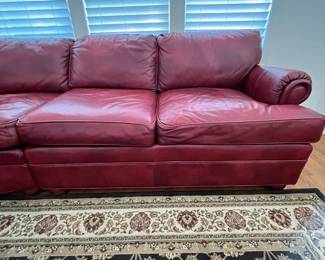 R7 - $425. Ethan Allen 3 Piece Leather Sectional. Measures 109" x 106". Does show wear on the leather but it's sturdy and no rips/holes etc. 