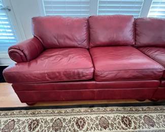 R7 - $425. Ethan Allen 3 Piece Leather Sectional. Measures 109" x 106". Does show wear on the leather but it's sturdy and no rips/holes etc. 
