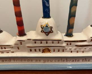 R72 - $20. Ceramic Menorah with Candles. 