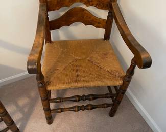 R18 - $125. Pair of Ethan Allen Vintage Ladder Back Chairs. Measures 21" x 18" x 45.5" tall. In very good condition - seems like they've been more for display that actual use. (No EA Tag - but based on the house and measurements they are)