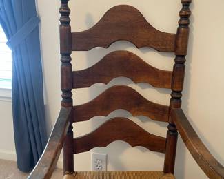 R18 - $125. Pair of Ethan Allen Vintage Ladder Back Chairs. Measures 21" x 18" x 45.5" tall. In very good condition - seems like they've been more for display that actual use. (No EA Tag - but based on the house and measurements they are)