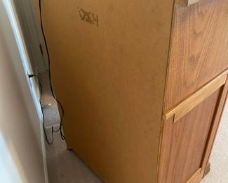 R14 - $125. *Small* Childs Size Roll Top Writer's Desk with 3 drawers. Measures 27.5" wide x 19" deep x 25" tall. 