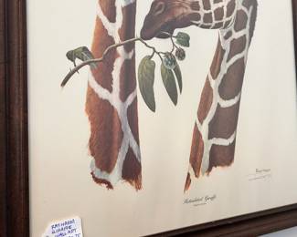 R26 - $30. Ray Harm Reticulated Giraffe Print. Framed it measures 22.5" x 30.75". 