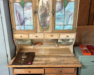 Antique bakers cabinet, original glass doors, and hardware