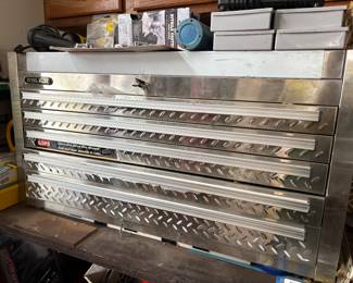 Steel Glide tabletop tool chest with five drawers.
