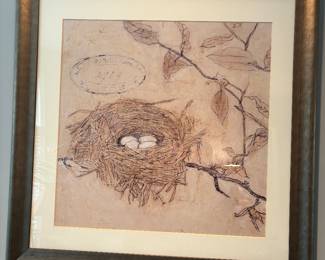 Home decor. Wall Art. Birds nest in a bronze frame.