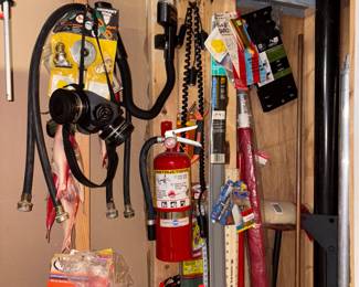 Brooms, fire extinguisher, American flag 🇺🇸, gas mask other small items for sale