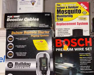 Roundup, booster cables, remote starter, Bosch premium wire set.