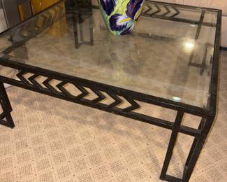 Glass top coffee table.