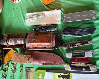 Incredible knife collection including for sale. Big and small knives including swiss army knives.