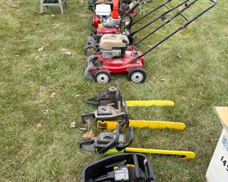 a pickers paradise of power tools, lawn mowers, tool chests, carts and more.