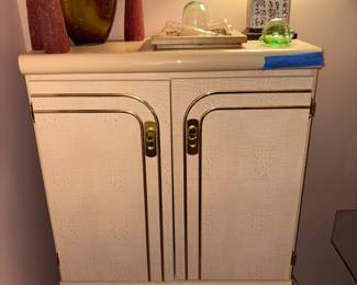 Vintage gold and tan wardrobe.  Oriental table lamp. Decorative vases, small home decor and more.