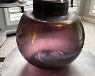 Home decor. Iridescent small purple glass vase/pot.