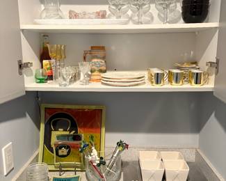 Butler pantry filled with unique serving ware