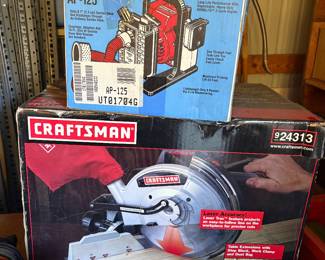 New in box Craftsman compound saw. New in box Homelite gas powered pump