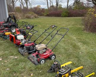 Self-propelled lawn mowers, snow blowers, pressure washers, zero turn mowers, chainsaws and leaf blowers.