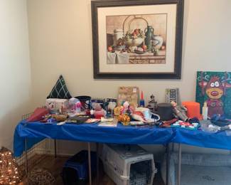 Large and small pet crates, dog toys, leashes, bed etc.